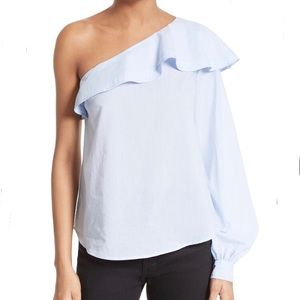 ALC Brielle ruffle one shoulder blue top